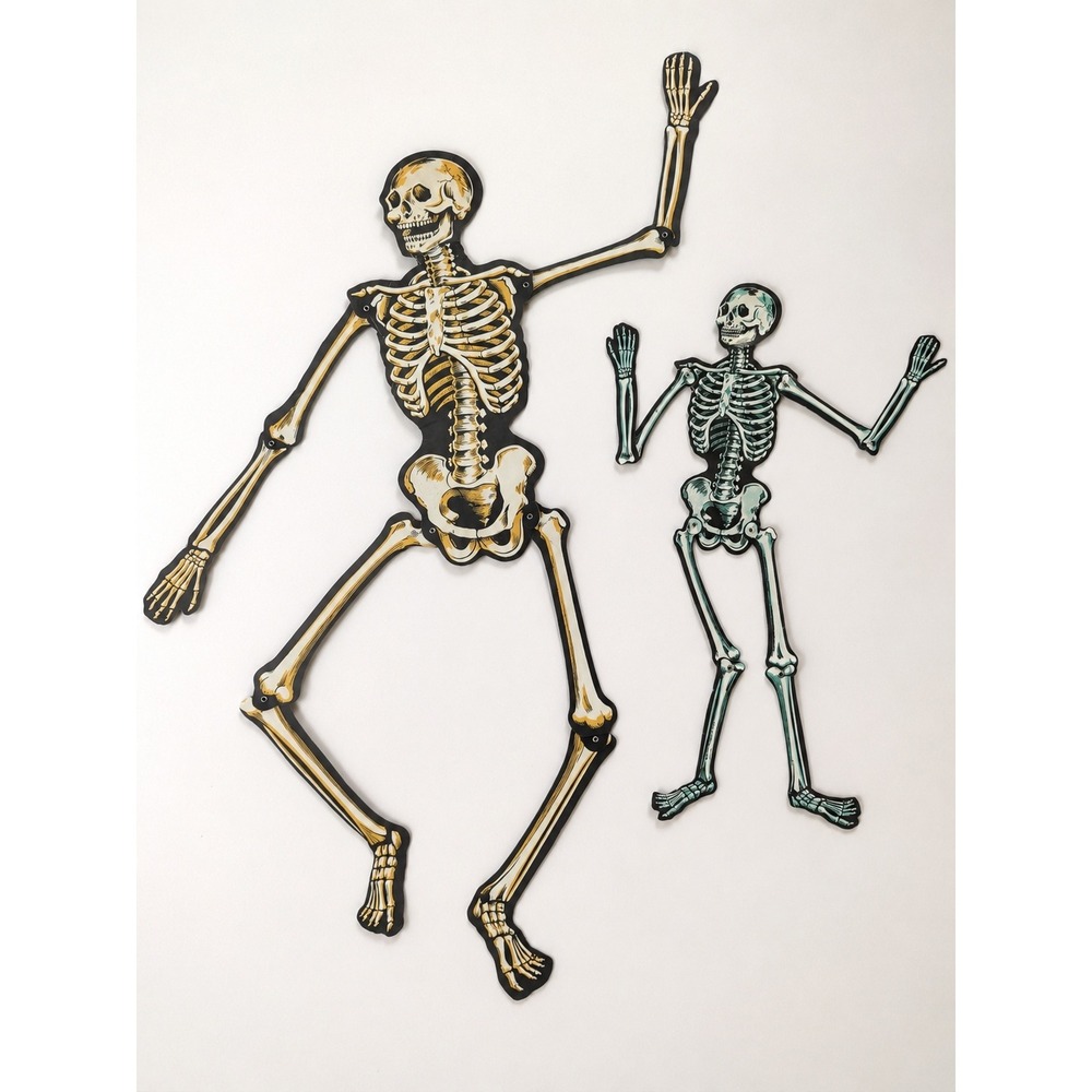 Vintage Beistle Halloween Jointed Articulating Skeleton Die Cuts USA Decor Pair‎